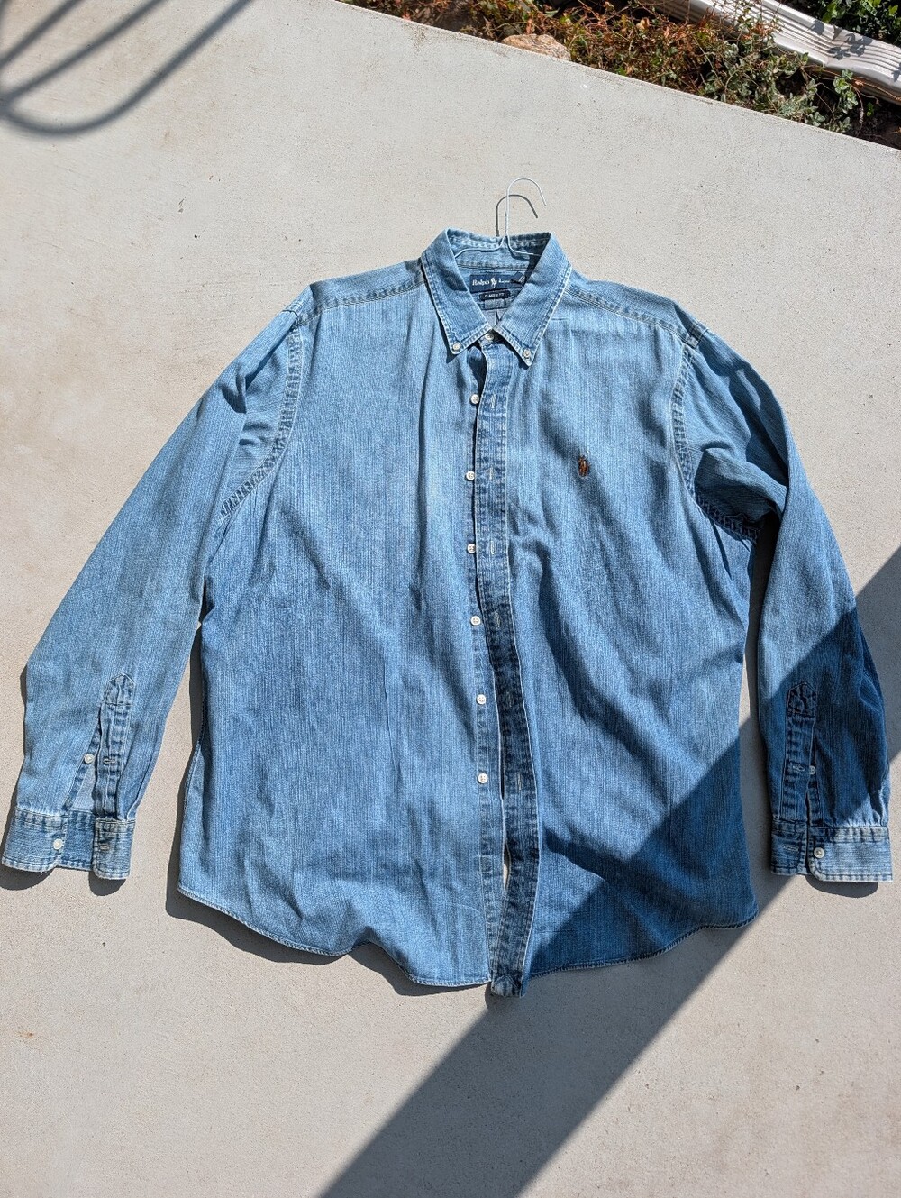 Vintage Ralph Lauren Denim Button Down Classic Fit Faded Whiskering Oversized